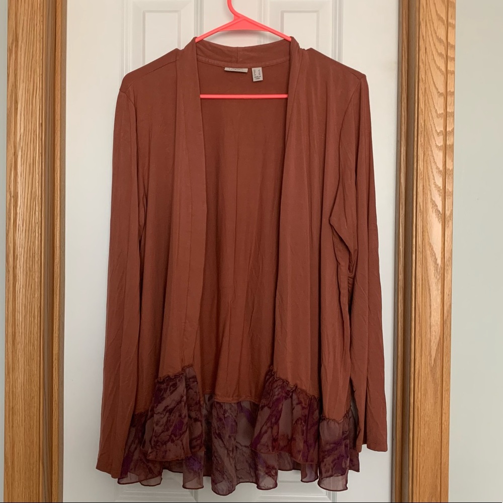 Logo by Lori Goldstein Chiffon Ruffle Hem Cardigan Size Large